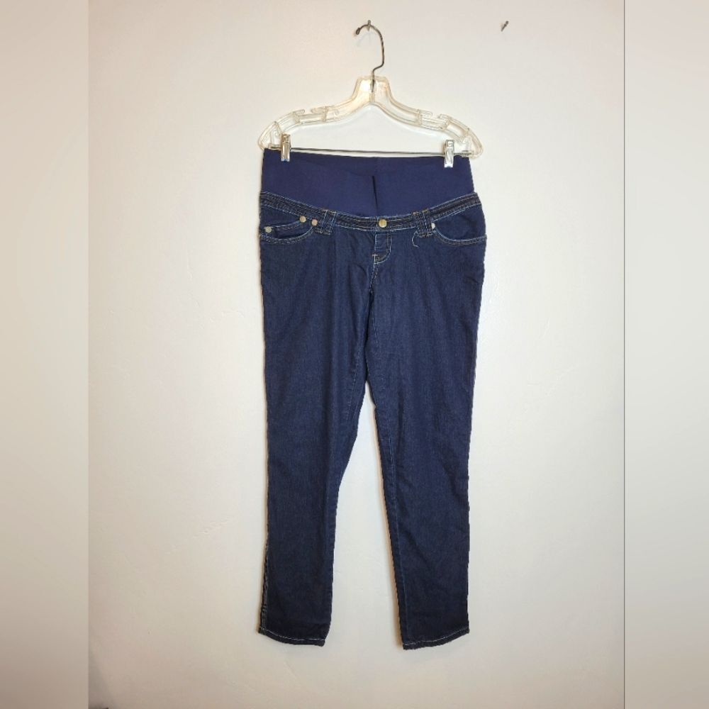 Times Two Maternity Jeans Medium Stretchy Dark Wash Ankle Crop Pull On Blue